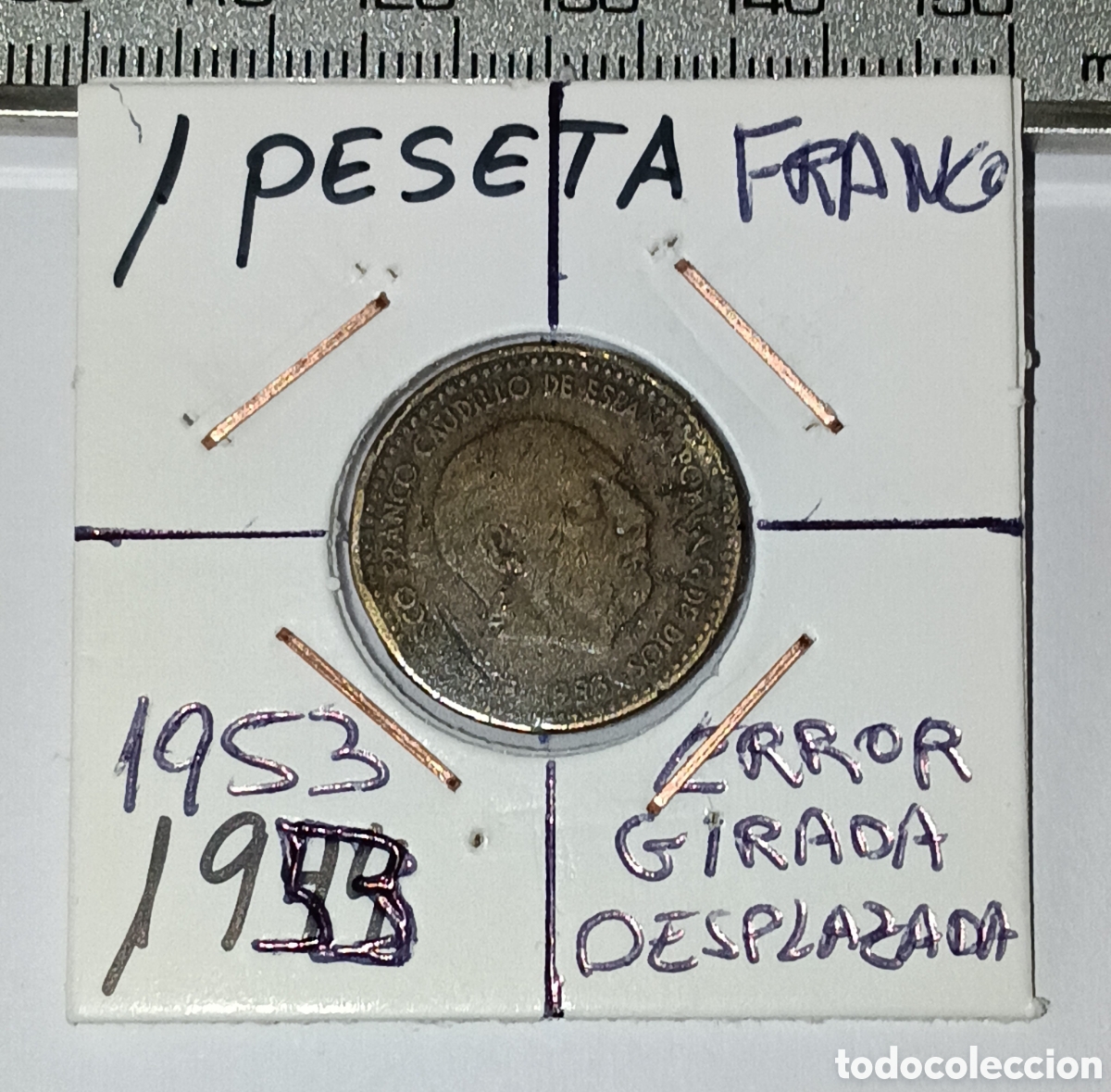 Coleccionismo: Rara Moneda 1 Peseta Franco 1947 con error de acu&ntilde;aci&oacute;n ( Girada, Desplazada, Troquel Roto ).