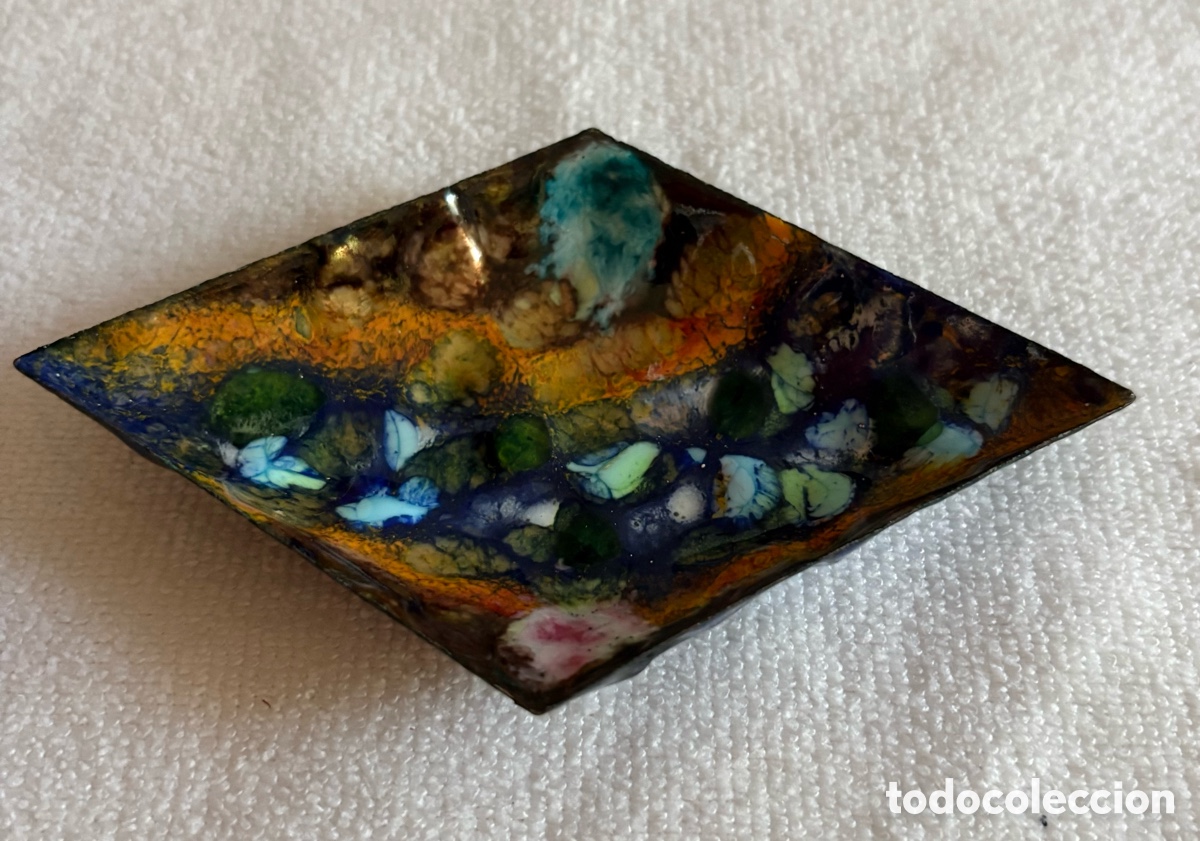 Coleccionismo: (L777B) Platillo Vaciabolsillos Romboidal - Cobre Esmaltado al Fuego Vintage A&ntilde;os 60/70