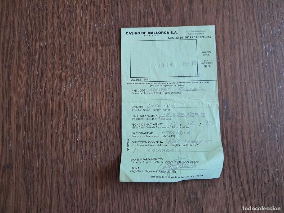 Collecting paper: tarjeta de entrada especial, Casino de Mallorca, a&ntilde;o 1996.