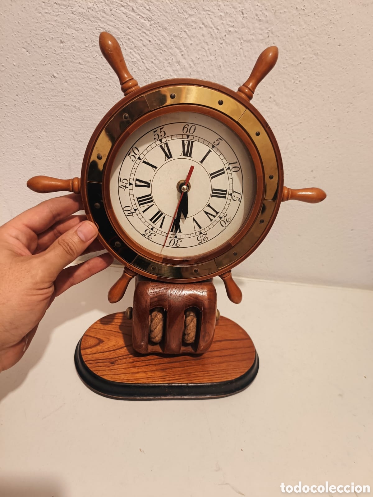 Coleccionismo: reloj tim&oacute;n madera tem&aacute;tica n&aacute;utica marina