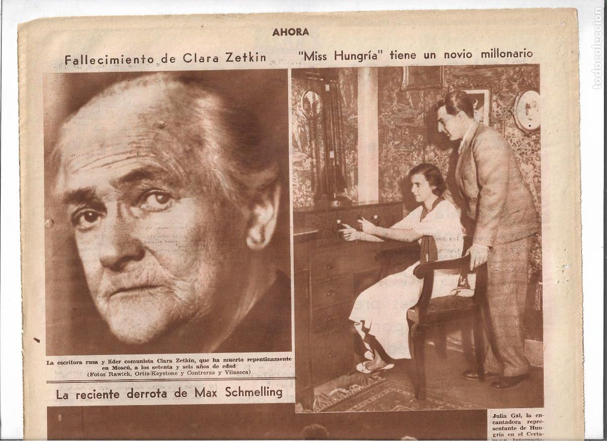 Coleccionismo: A&Ntilde;O 1933 RECORTE PRENSA NOTICIA MUERTE DE CLARA ZETKIN ESCRITORA LIDER COMUNISTA RUSA