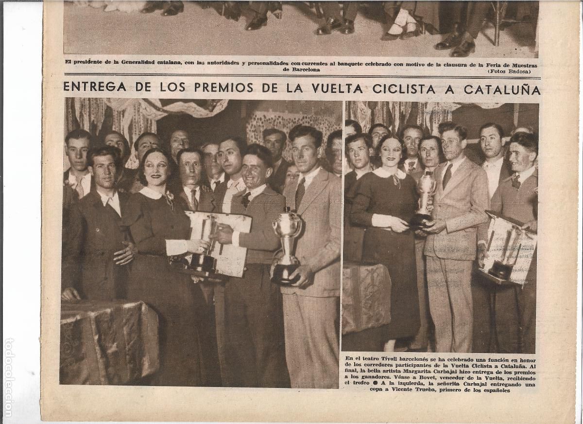 Coleccionismo: A&Ntilde;O 1933 TEATRO TIVOLI MARGARITA CARBAJAL ENTREGA PREMIOS VUELTA CICLISTA CATALU&Ntilde;A BOVET TRUEBA