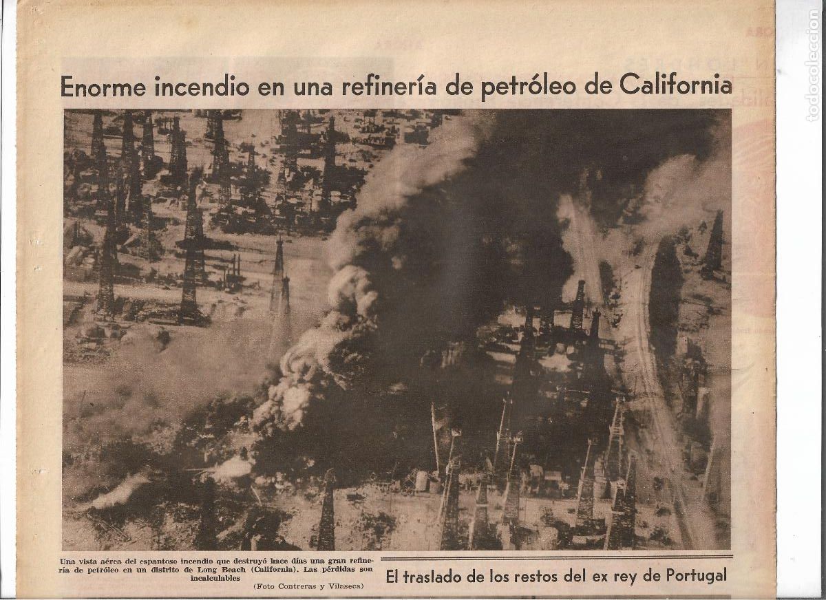 Coleccionismo: A&Ntilde;O 1933 RECORTE PRENSA GRAN INCENDIO REFINERIA DE PETROLEO DE LONG BEACH CALIFORNIA PERDIDAS