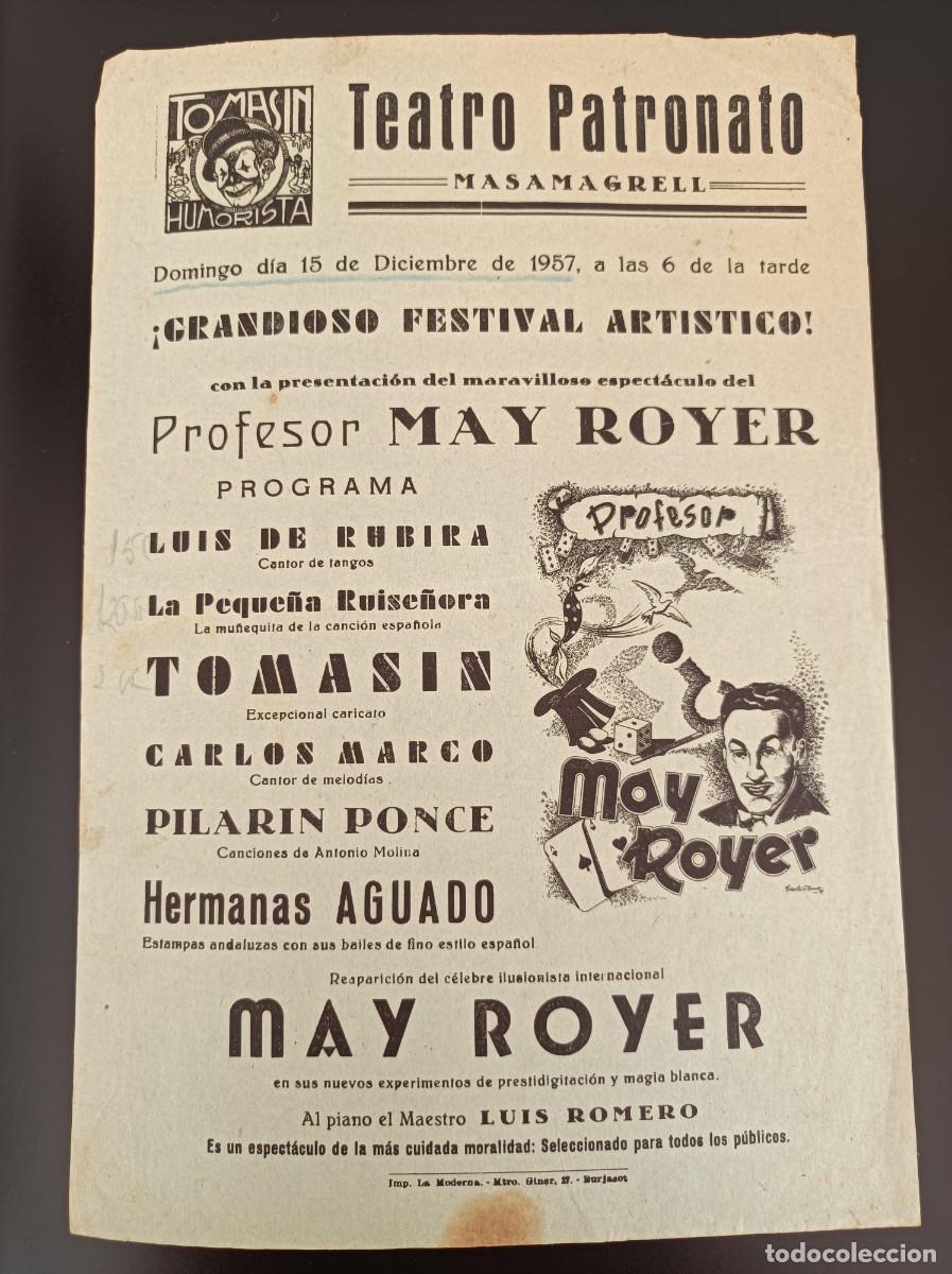 Coleccionismo: PROGRAMA TEATRO PATRONATO DE MASAMAGRELL 1957 MAY ROYER TOMAS&Iacute;N PEQUE&Ntilde;A RUISE&Ntilde;ORA PONCE