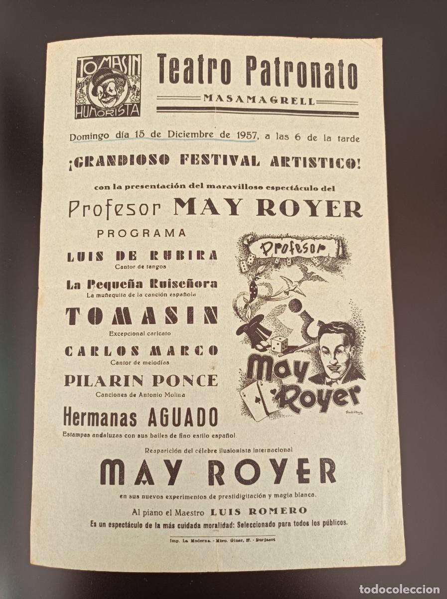 Coleccionismo: PROGRAMA TEATRO PATRONATO DE MASAMAGRELL 1957 MAY ROYER TOMAS&Iacute;N PEQUE&Ntilde;A RUISE&Ntilde;ORA PONCE