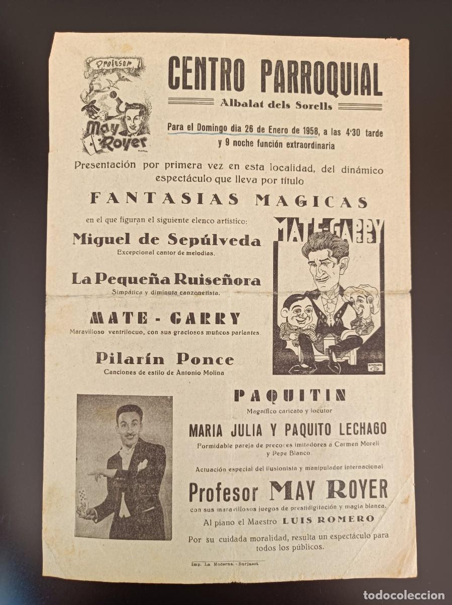 Coleccionismo: PROGRAMA CENTRO PARROQUIAL ALBALAT DELS SORELLS 1958 MAY ROYER FANTAS&Iacute;AS M&Aacute;GICAS MATE GARRY PONCE