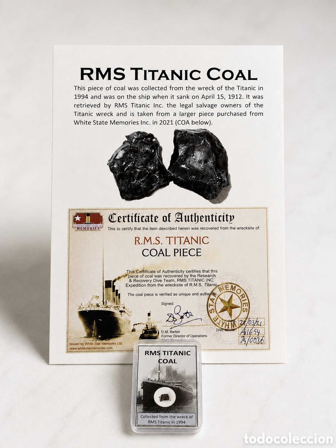 Coleccionismo: Carb&oacute;n original RMS Titanic con certificado de autenticidad