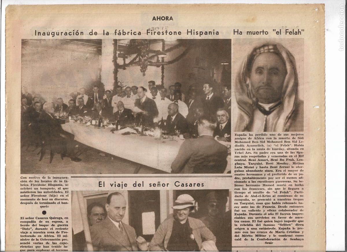 Collecting paper: A&Ntilde;O 1933 RECORTE PRENSA INAUGURACION FABRICA FIRESTONE HISPANIA BANQUETE DISCURSO FIRESTONE HIJO