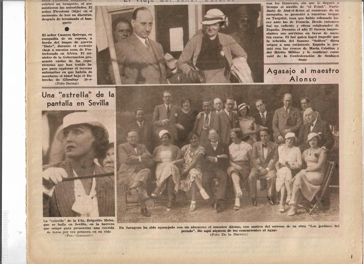 Coleccionismo: A&Ntilde;O 1933 RECORTE PRENSA LA ACTRIZ BRIGITTE HELM EN SEVILLA PRESENCIA PRIMERA CORRIDA DE TOROS