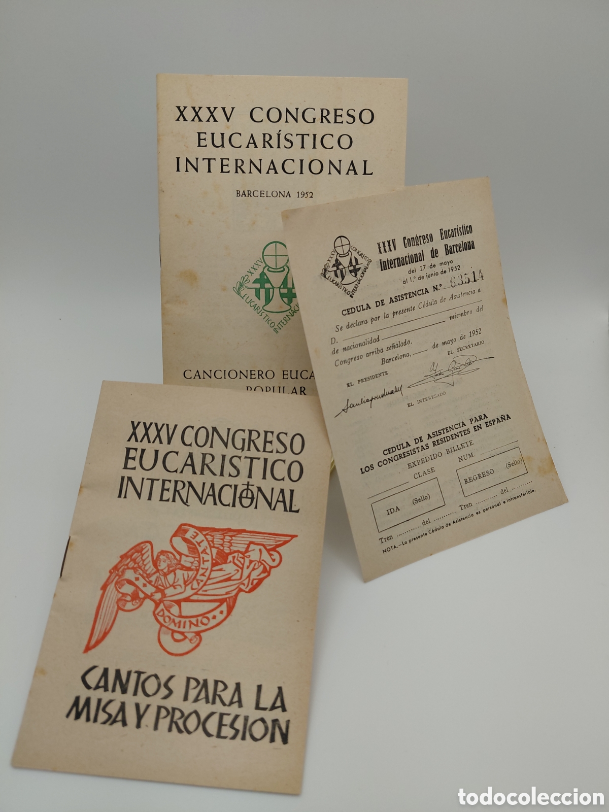 Collecting paper: XXXV CONGRESO EUCARISTICO INTERNACIONAL BARCELONA 1952 / CANCIONEROS Y CEDULA ASISTENCIA