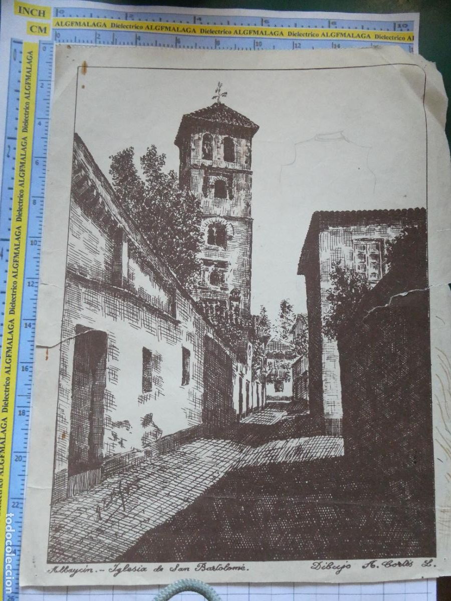 Colecionismo: L&Aacute;MINA ANTIGUA DIBUJO A PLUMILLA. GRANADA ALBAYCIN IGLESIA DE SAN BARTOLOM&Eacute;. A. CORT&Eacute;S L.