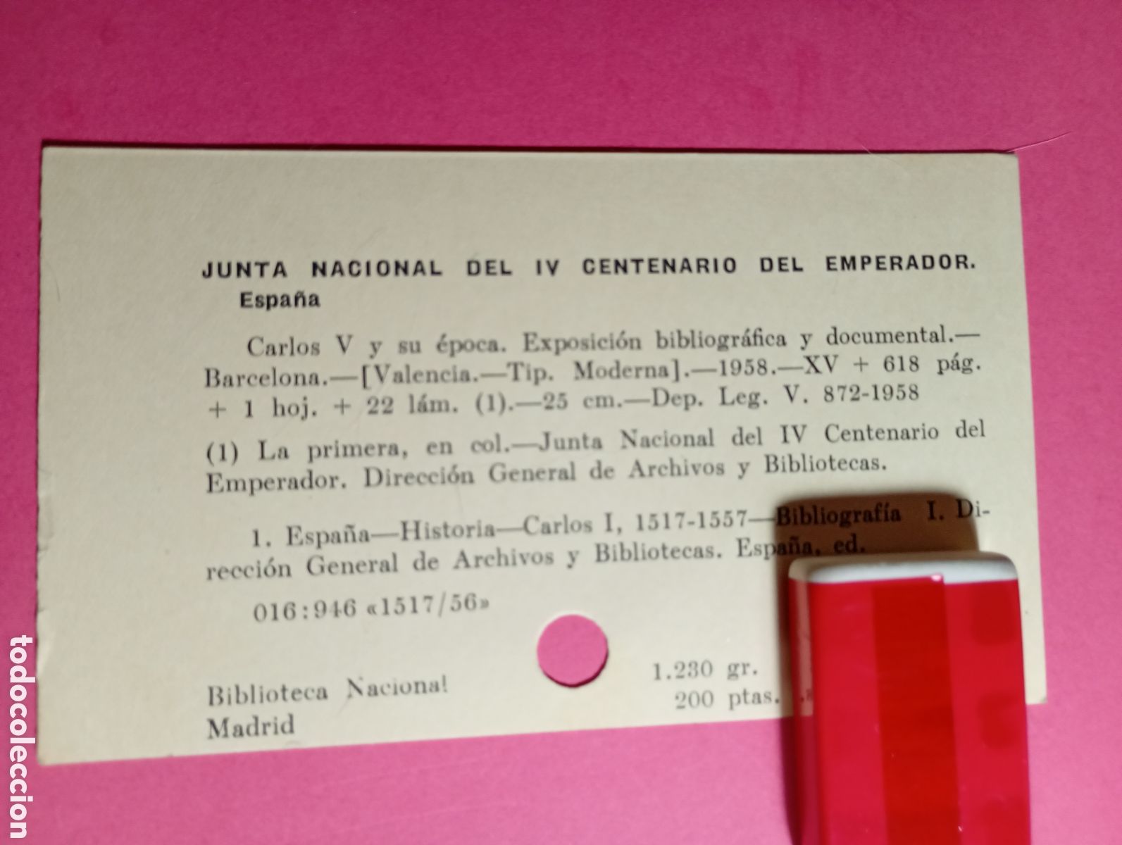 Sammelleidenschaft Papier: JUNTA NACIONAL DEL IV CENTENARIO DEL EMPERADOR BIBLIOTECA NACIONAL PUBLICIDAD LIBROS CARLOS V