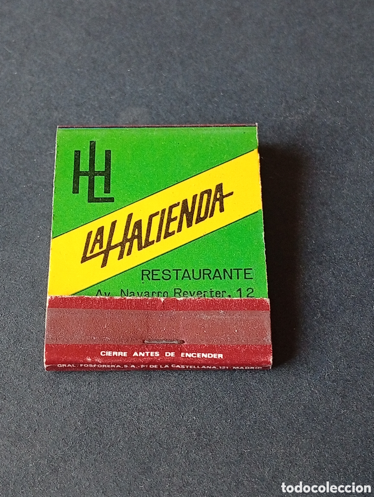 Colecionismo: Caja de Cerillas restaurante La Hacienda, Valencia