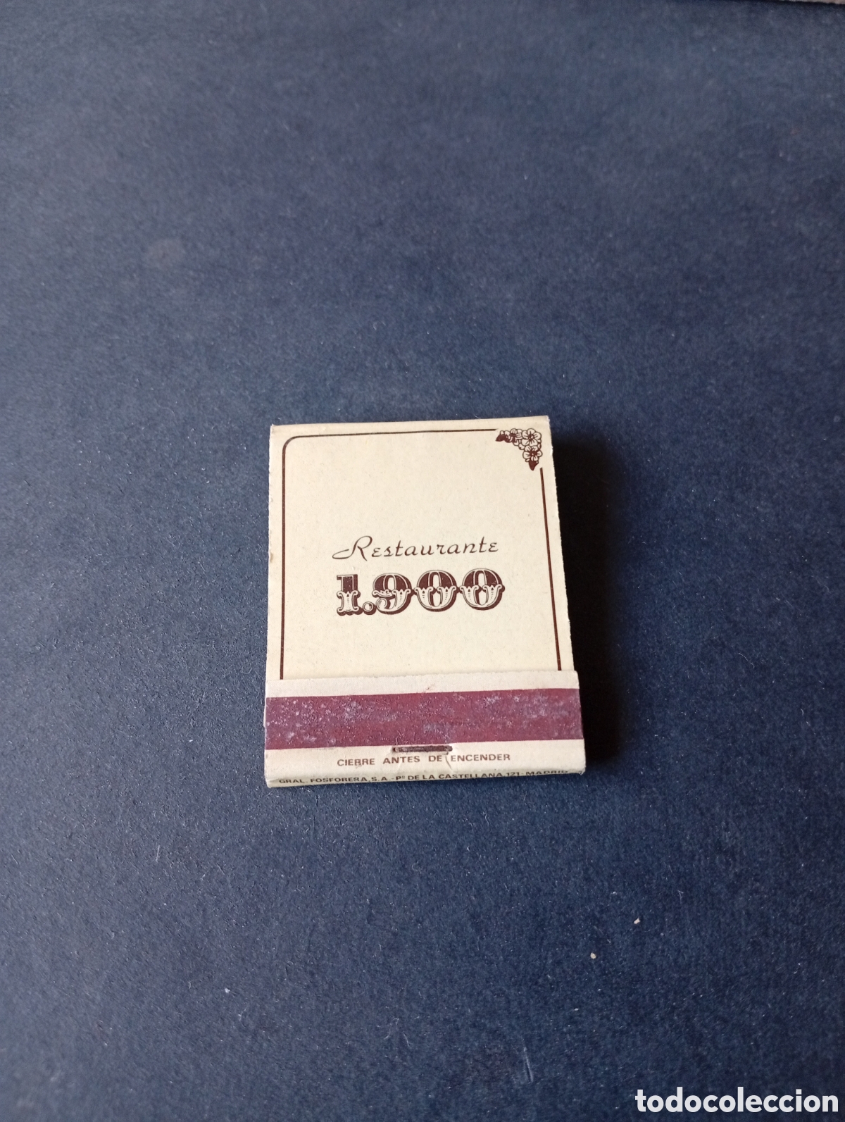 Collecting: Caja de Cerillas restaurante 1.900 Castell&oacute;n