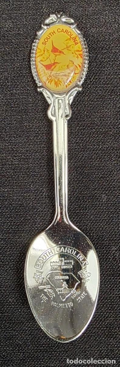 Colecionismo: Cucharilla Souvenir South Carolina USA Vintage Metal Plateado con Escudo Estatal 11 cm