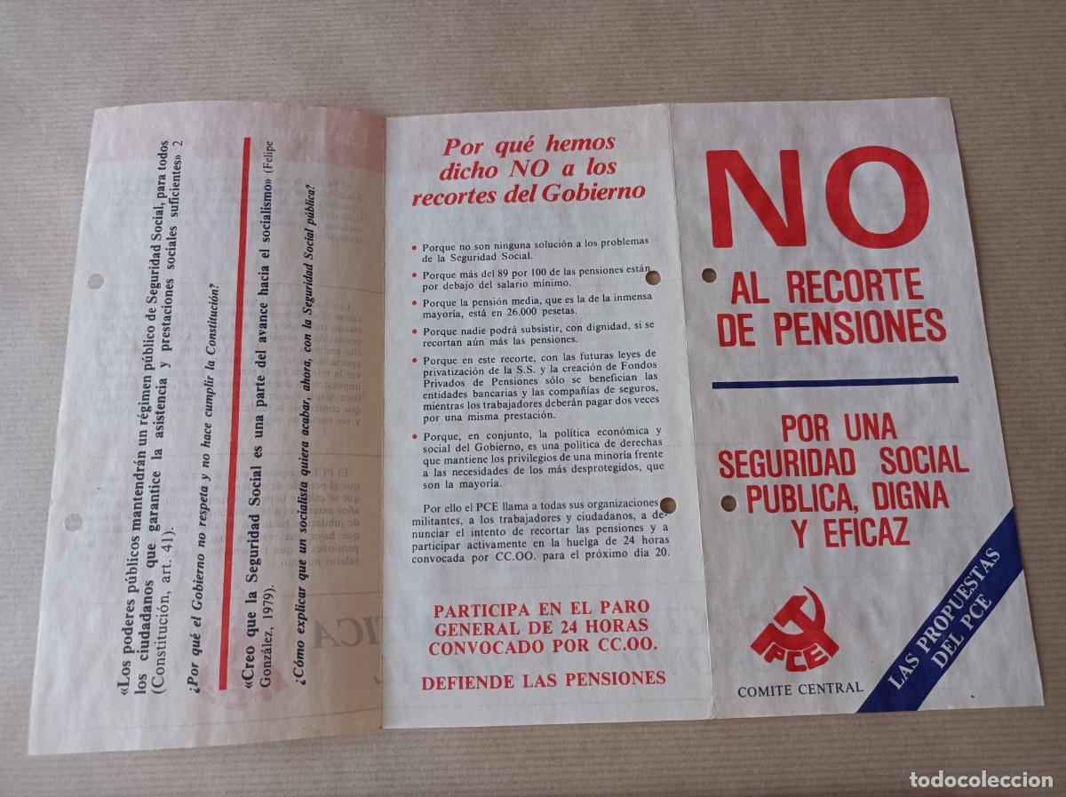 Coleccionismo: PROGRAMA PARTIDO COMUNISTA DE ESPA&Ntilde;A PCE NO AL RECORTE DE PENSIONES - &Eacute;POCA TRANSCI&Oacute;N