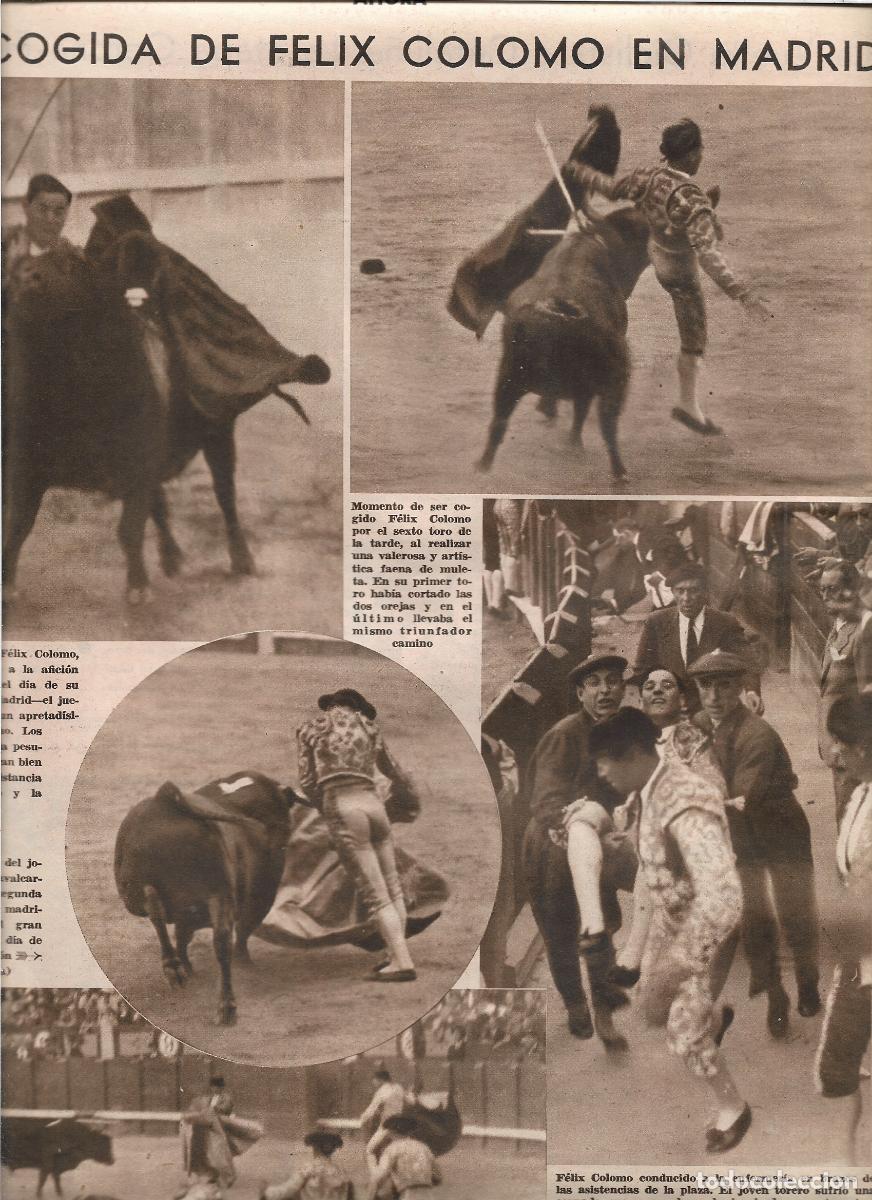 Coleccionismo: A&Ntilde;O 1933 RECORTE PRENSA LA COGIDA DEL TORERO FELIX COLOMO EN MADRID TOREO TAUROMAQUIA