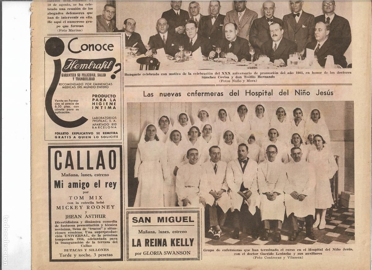 Coleccionismo: A&Ntilde;O 1933 RECORTE PRENSA LAS NUEVAS ENFERMERAS DEL HOSPITAL DEL NI&Ntilde;O JESUS ENFERMERIA