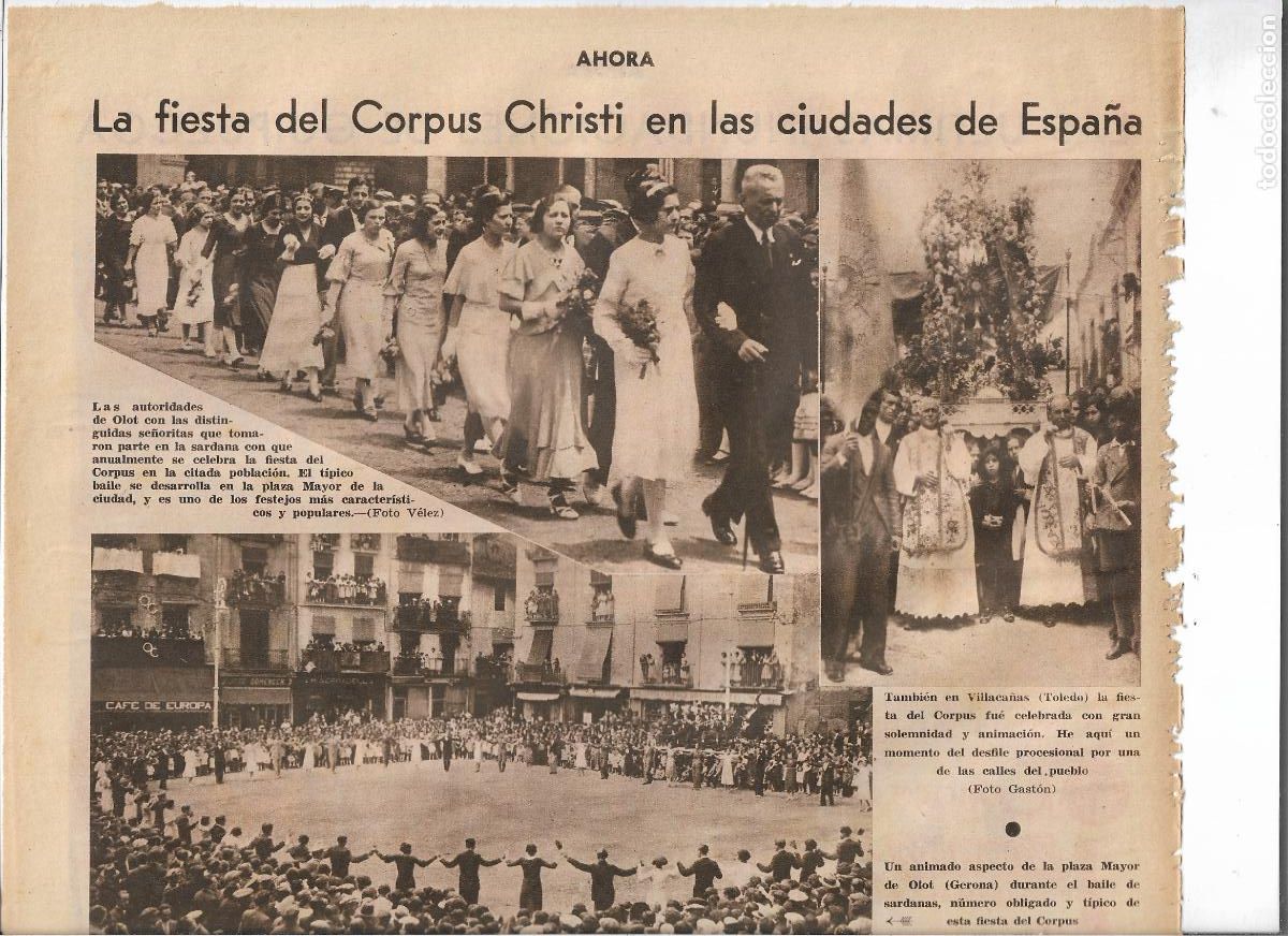 Coleccionismo: A&Ntilde;O 1933 RECORTE PRENSA FIESTA DEL CORPUS CHRISTI EN VILLACA&Ntilde;AS TOLEDO PROCESION