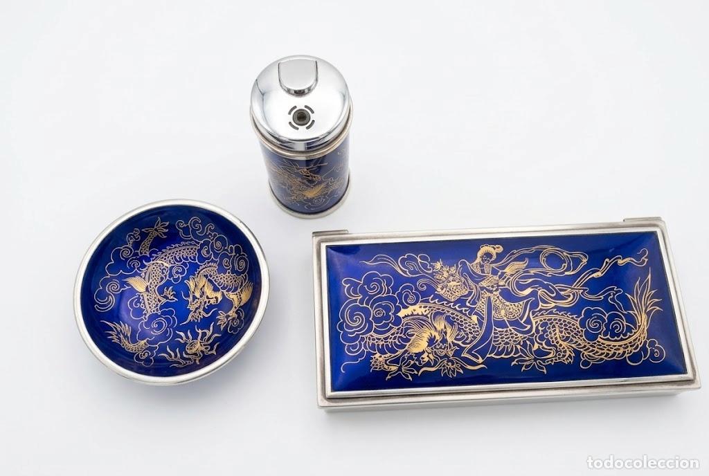 Coleccionismo: Magn&iacute;fico Set de Fumador Vintage en Plata de Ley 925 y Esmalte - Sello FARCO (738g)