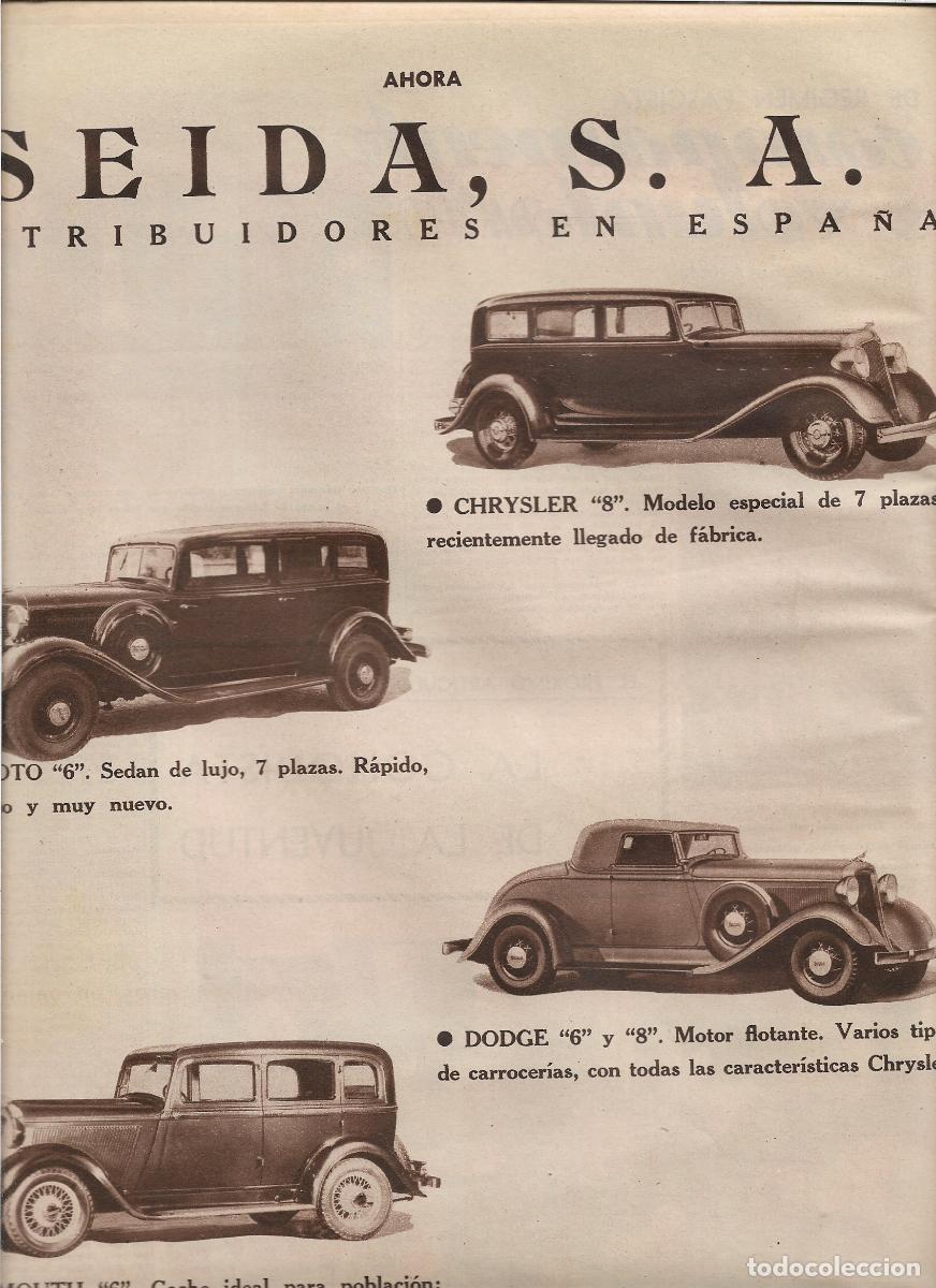 Coleccionismo: 1933 RECORTE PRENSA PUBLICIDAD SEIDA DISTRIUIDOR AUTOMOVIL COCHE CHRYSLER 8 DE SOTO DODGE PLYMOUTH 6