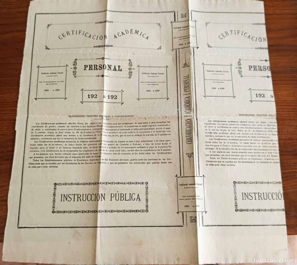 Collecting paper: CERTIFICACI&Oacute;N ACAD&Eacute;MICA. INSTRUCCI&Oacute;N P&Uacute;BLICA. PALMA DE MALLORCA, 1928.