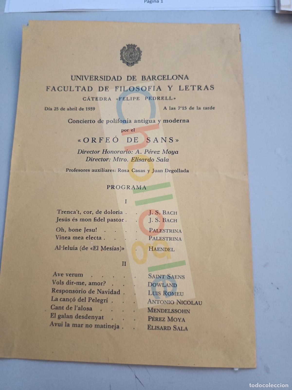 Sammelleidenschaft Papier: Universidad barcelona Filosofia y letras a&ntilde;o 1959 orfeo sants