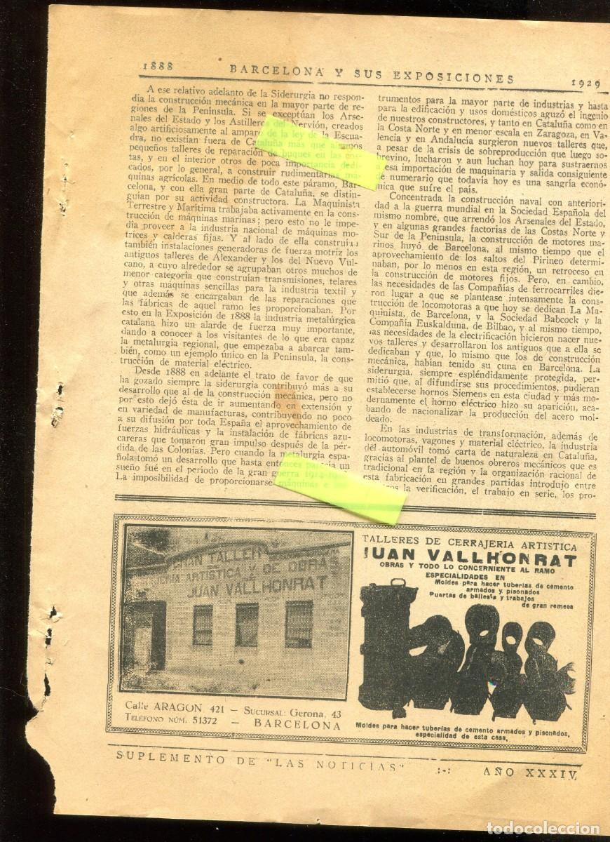 Coleccionismo: RECORTE DE PRENSA A&Ntilde;O 1929 EXPOSICION INTERNACIONAL BARCELONA JUAN VALLHONRAT CERRAJERIA ARTISTICA