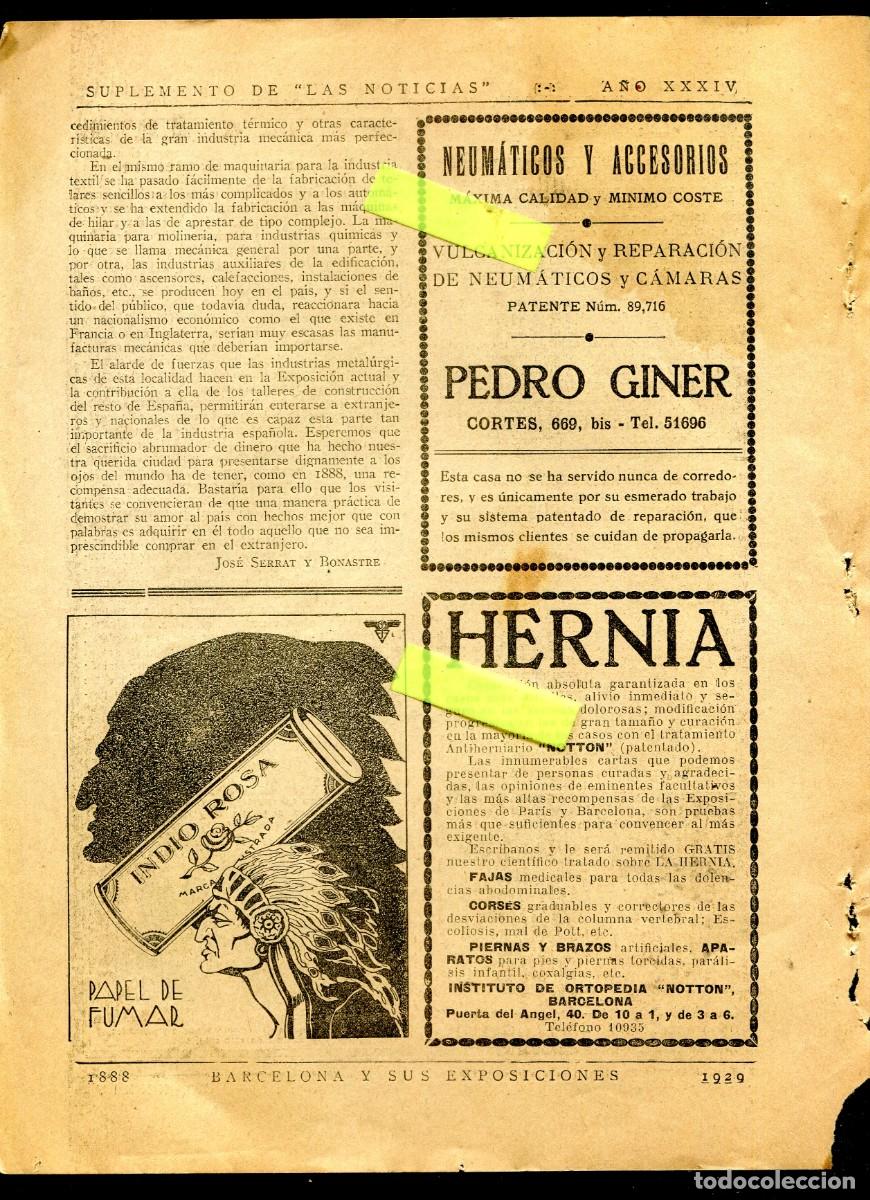 Coleccionismo: RECORTE DE PRENSA A&Ntilde;O 1929 EXPOSICION INDIO ROSA PAPEL DE FUMAR NEUMATICOS PEDRO GINER