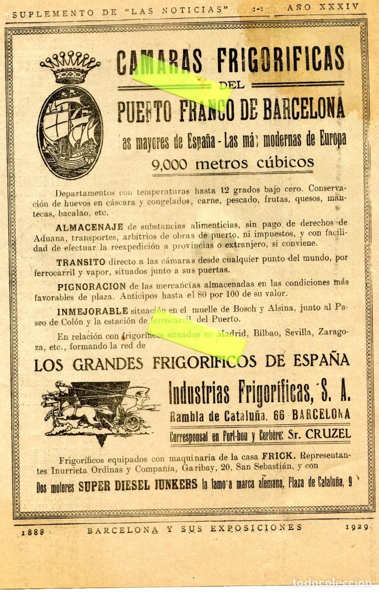 Coleccionismo: RECORTE DE PRENSA A&Ntilde;O 1929 EXPOSICION CAMARAS FRIGORIFICAS DEL PUERTO DE BARCELONA