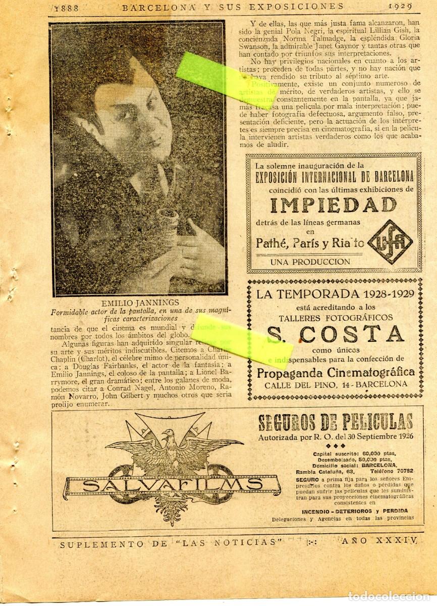 Coleccionismo: RECORTE DE PRENSA A&Ntilde;O 1929 EXPOSICION SEGUROS PARA PELICULAS SALVAFILMS FOTOGRAFO S. COSTA