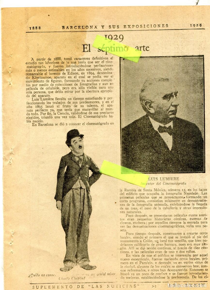 Coleccionismo: RECORTE DE PRENSA A&Ntilde;O 1929 EXPOSICION EL CINE LUMIERE CHAPLIN