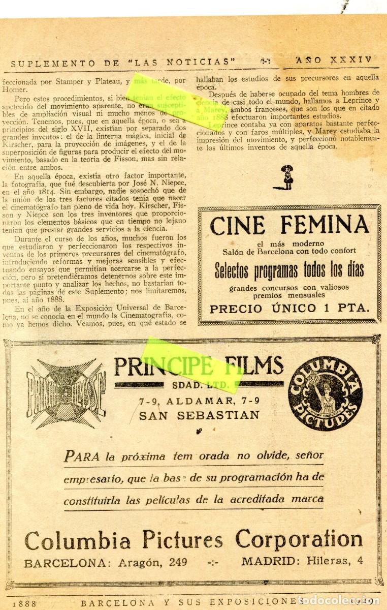 Coleccionismo: RECORTE DE PRENSA A&Ntilde;O 1929 EXPOSICION CINE FEMINA PRINCIPE FILMS SAN SEBASTIAN COLUMBIA
