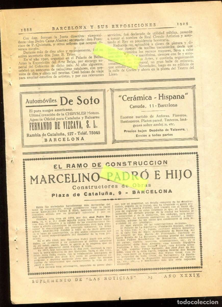 Coleccionismo: RECORTE DE PRENSA A&Ntilde;O 1929 EXPOSICION AUTOMOVILES DE SOTO CERAMICA HISPANA MARCELINO PADRO HIJO