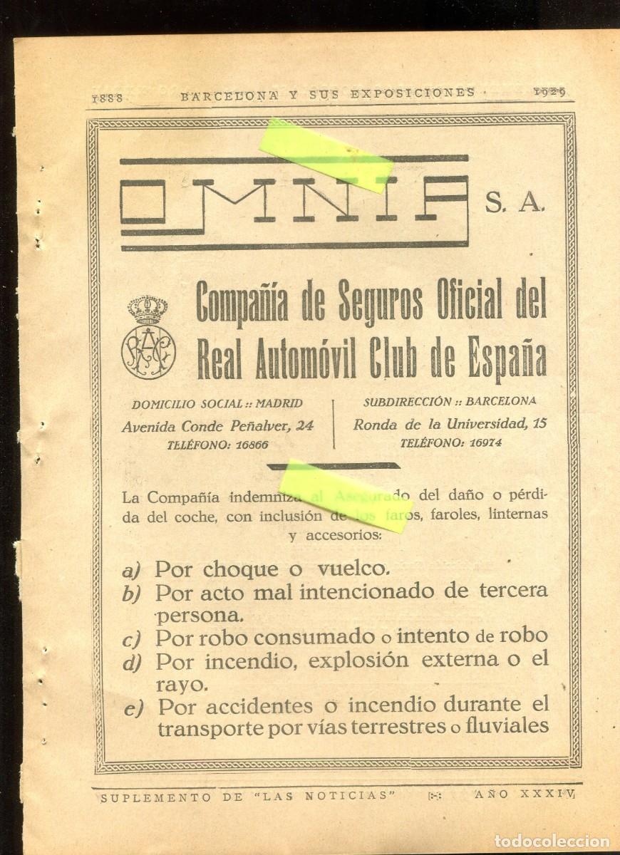 Sammelleidenschaft Papier: RECORTE DE PRENSA A&Ntilde;O 1929 EXPOSICION SEGUROS REAL AUTOMOVIL CLUB DE ESPA&Ntilde;A OMIIIIP
