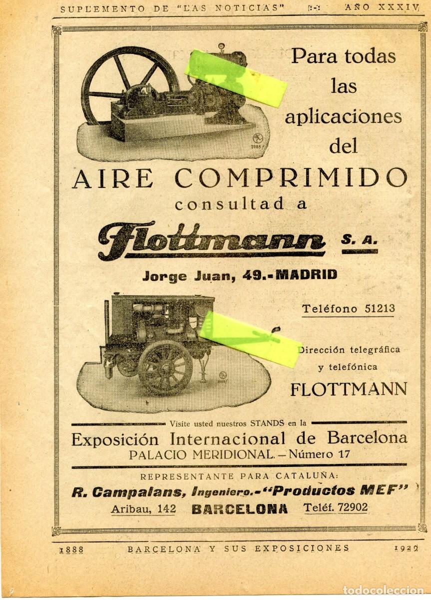 Collecting paper: RECORTE DE PRENSA A&Ntilde;O 1929 EXPOSICION DE BARCELONA MAQUINAS DE AIRE COMPRIMIDO FLOTTMANN MEF