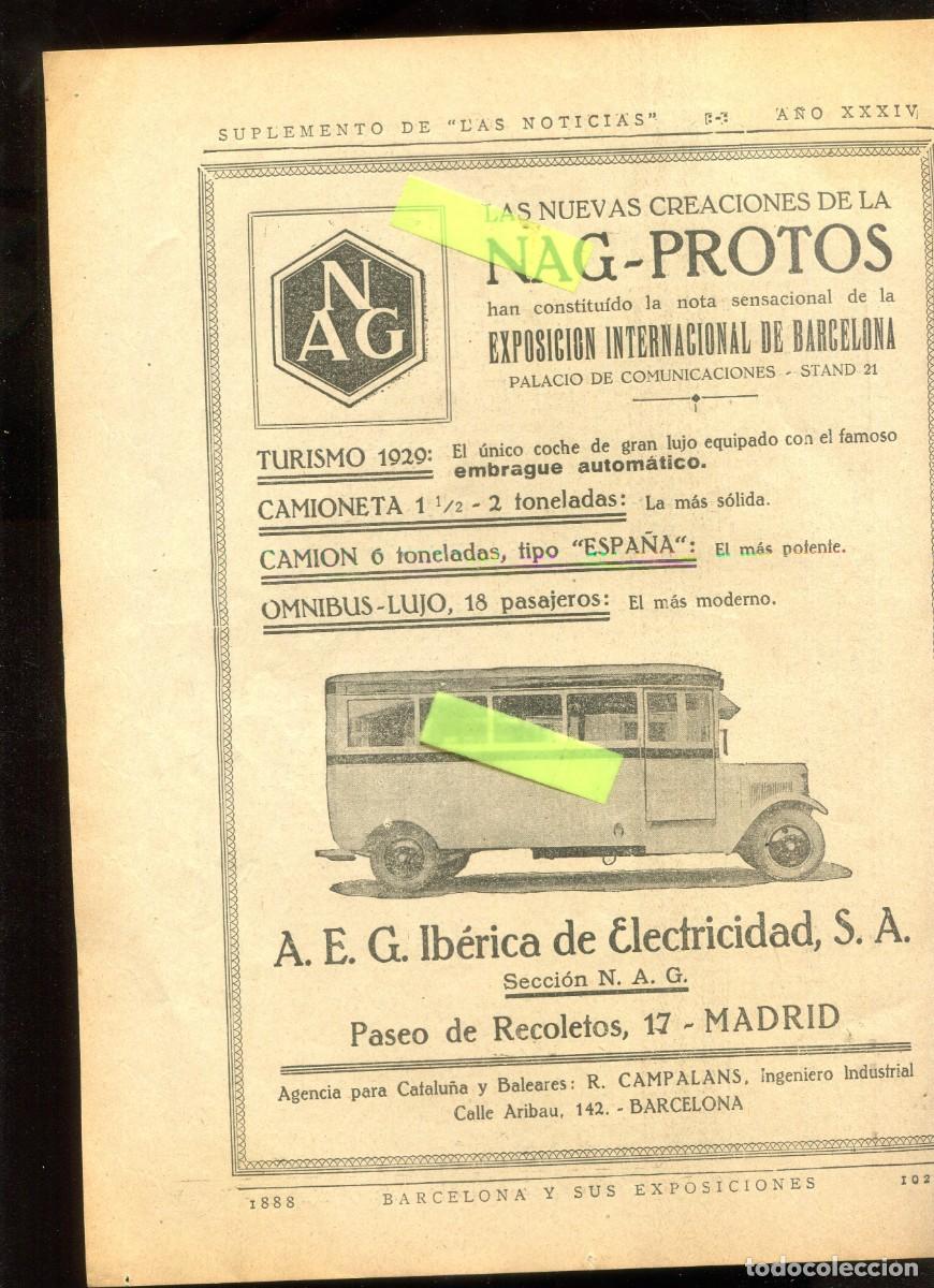 Collecting paper: RECORTE DE PRENSA A&Ntilde;O 1929 EXPOSICION NAG-PROTOS COCHE CAMIONETA A. E. G. IBERICA DE ELECTRICIDAD