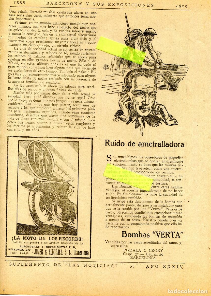 Collecting paper: RECORTE DE PRENSA A&Ntilde;O 1929 EXPOSICION LA MOTO DE LOS RECORDS MOTOS F. N. JOVER ALMIRALL