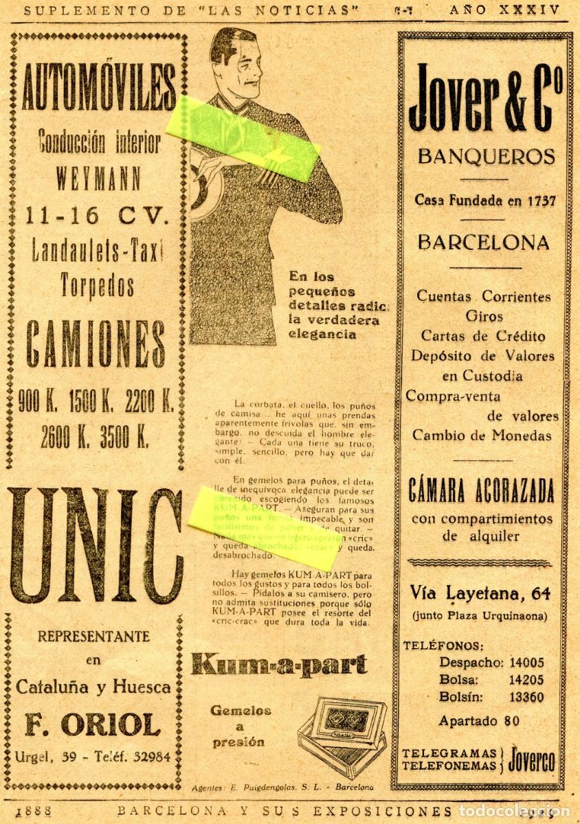 Sammelleidenschaft Papier: RECORTE DE PRENSA A&Ntilde;O 1929 EXPOSICION AUTOMOVILES WEYMANN F. ORIOL KUM-A-PART GEMELOS JOVER BANQUER