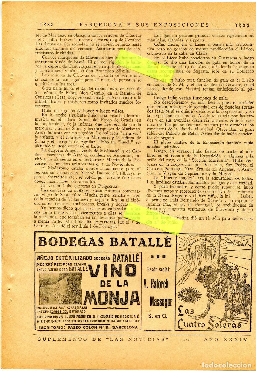 Coleccionismo: RECORTE DE PRENSA A&Ntilde;O 1929 EXPOSICION BODEGAS BATALLE VINO DE LA MONJA ESTORCH MASSEGUR