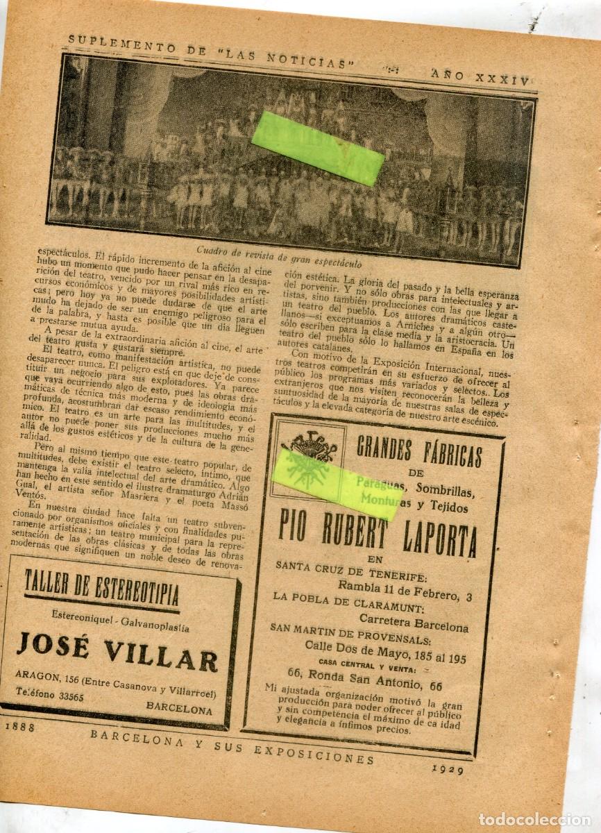 Coleccionismo: RECORTE DE PRENSA A&Ntilde;O 1929 EXPOSICION ESTEREOTIPIA JOSE VILLAR PARAGUAS PIO RUBERT LAPORTA