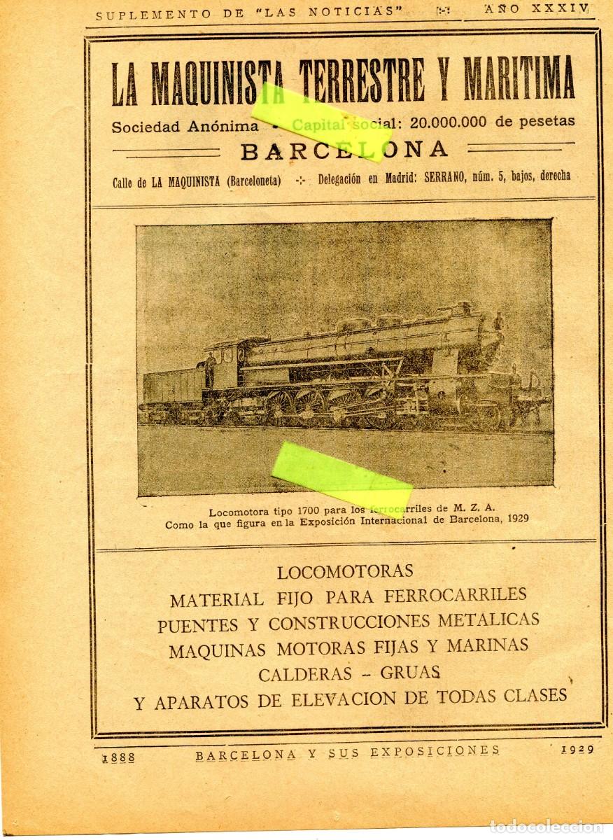 Coleccionismo: RECORTE DE PRENSA A&Ntilde;O 1929 EXPOSICION LA MAQUINISTA TERRESTRE Y MARITIMA