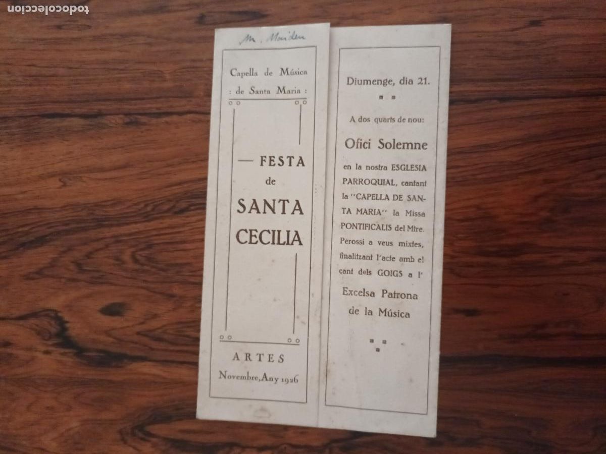Coleccionismo: FESTA DE SANTA CECILIA ARTES ANY 1926. Casino. ORFEO SALLENTI CANTAIRES SALLENT. Imprenta VILLADOT