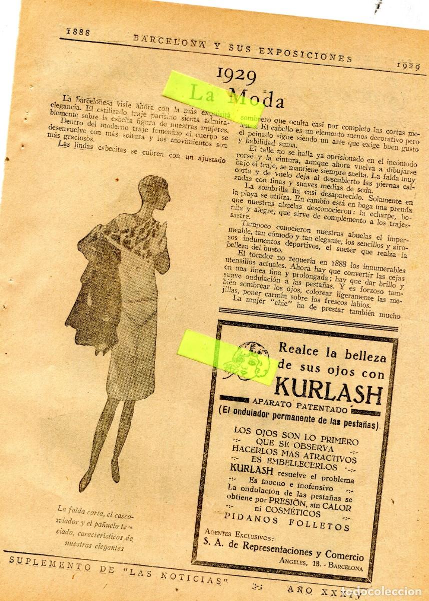 Colecionismo: RECORTE DE PRENSA A&Ntilde;O 1929 EXPOSICION KURLASH PARA REALZAR LA BELLEZA DE LOS OJOS