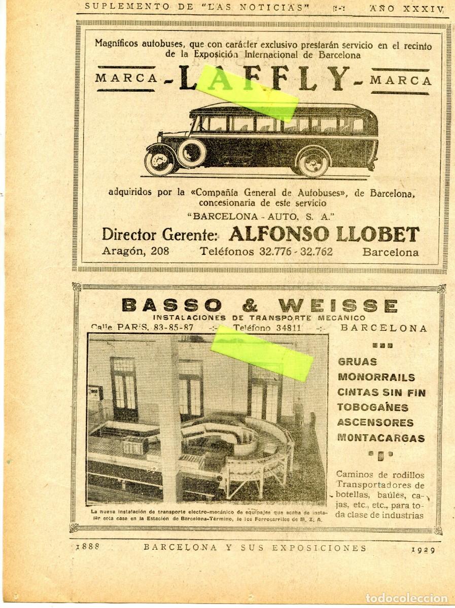 Coleccionismo: RECORTE DE PRENSA A&Ntilde;O 1929 EXPOSICION AUTOBUS LAFFLY ALFONSO LLOBET BASSO WEISSE GRUAS TOBOGANES