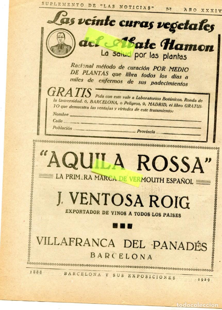 Coleccionismo: RECORTE DE PRENSA A&Ntilde;O 1929 EXPOSICION CURA VEGETAL DE ABATE HAMON AGUILA ROSSA VENTOSA ROIG VERMOUTH