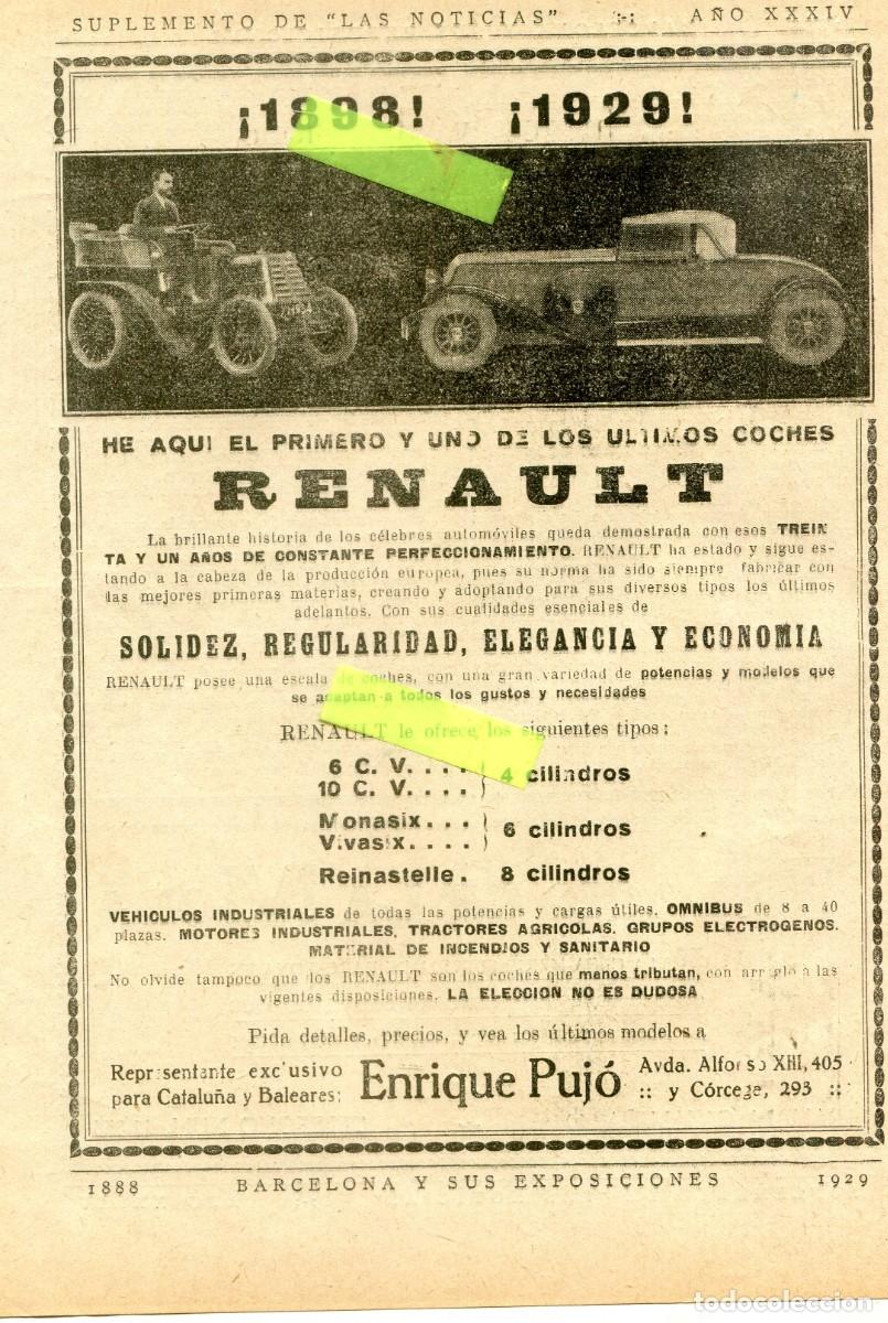 Collectionnisme: RECORTE DE PRENSA A&Ntilde;O 1929 COCHE RENAULT A&Ntilde;O 1898 ENRIQUE PUJO
