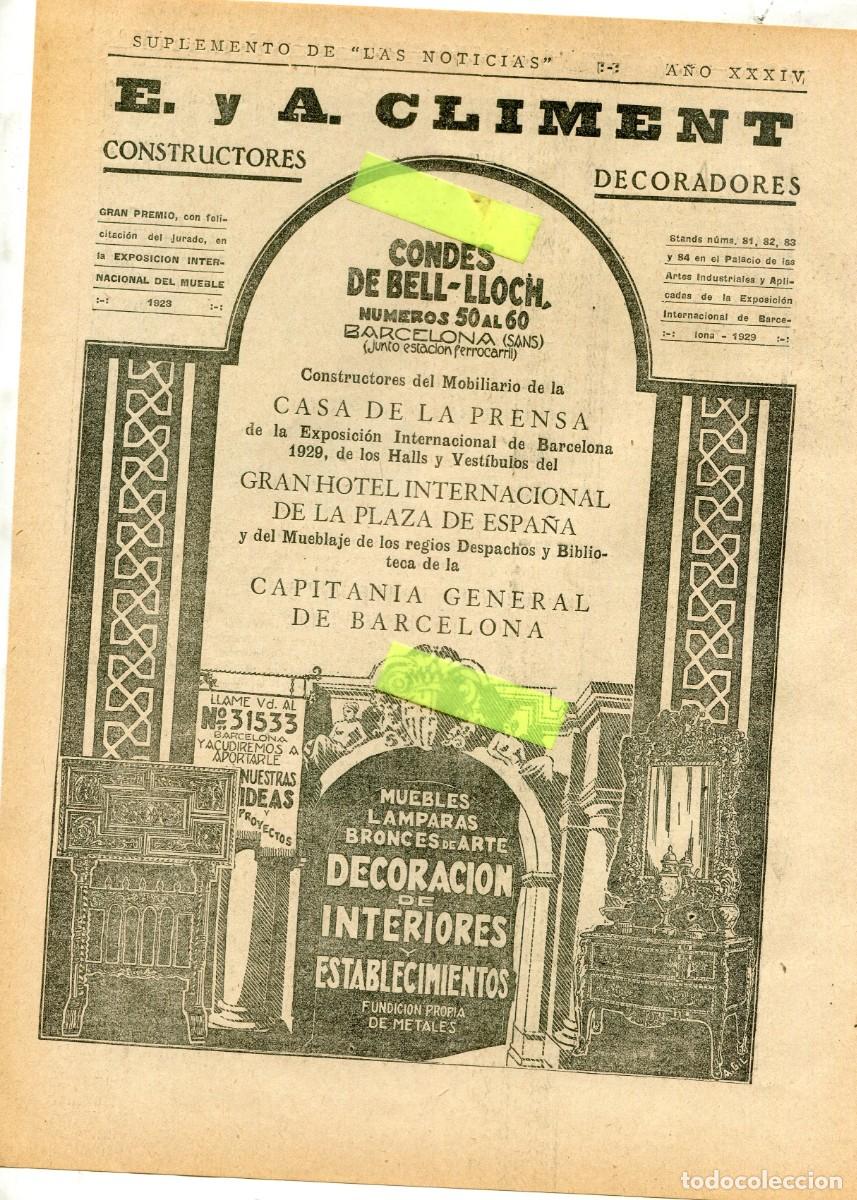 Collectionnisme: RECORTE DE PRENSA A&Ntilde;O 1929 EXPOSICION E. A. CLIMENT MUEBLES DECORADORES