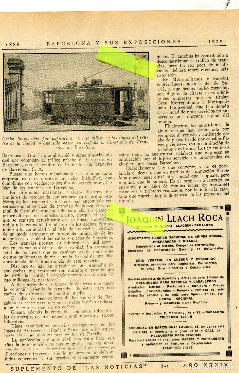 Colecionismo: RECORTE DE PRENSA A&Ntilde;O 1929 LIMPIA VIAS DEL TRANVIA DE BARCELONA JOAQUIN LLACH ROCA