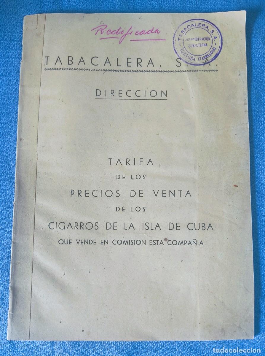 Coleccionismo: TARIFA DE LOS PRECIOS DE VENTA DE LOS CIGARROS DE LA ISLA DE CUBA TABACALERA S.A. A&Ntilde;O 1949